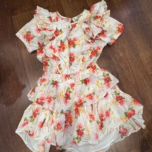 LoveShackFancy Floral Print Dress with Ruffles